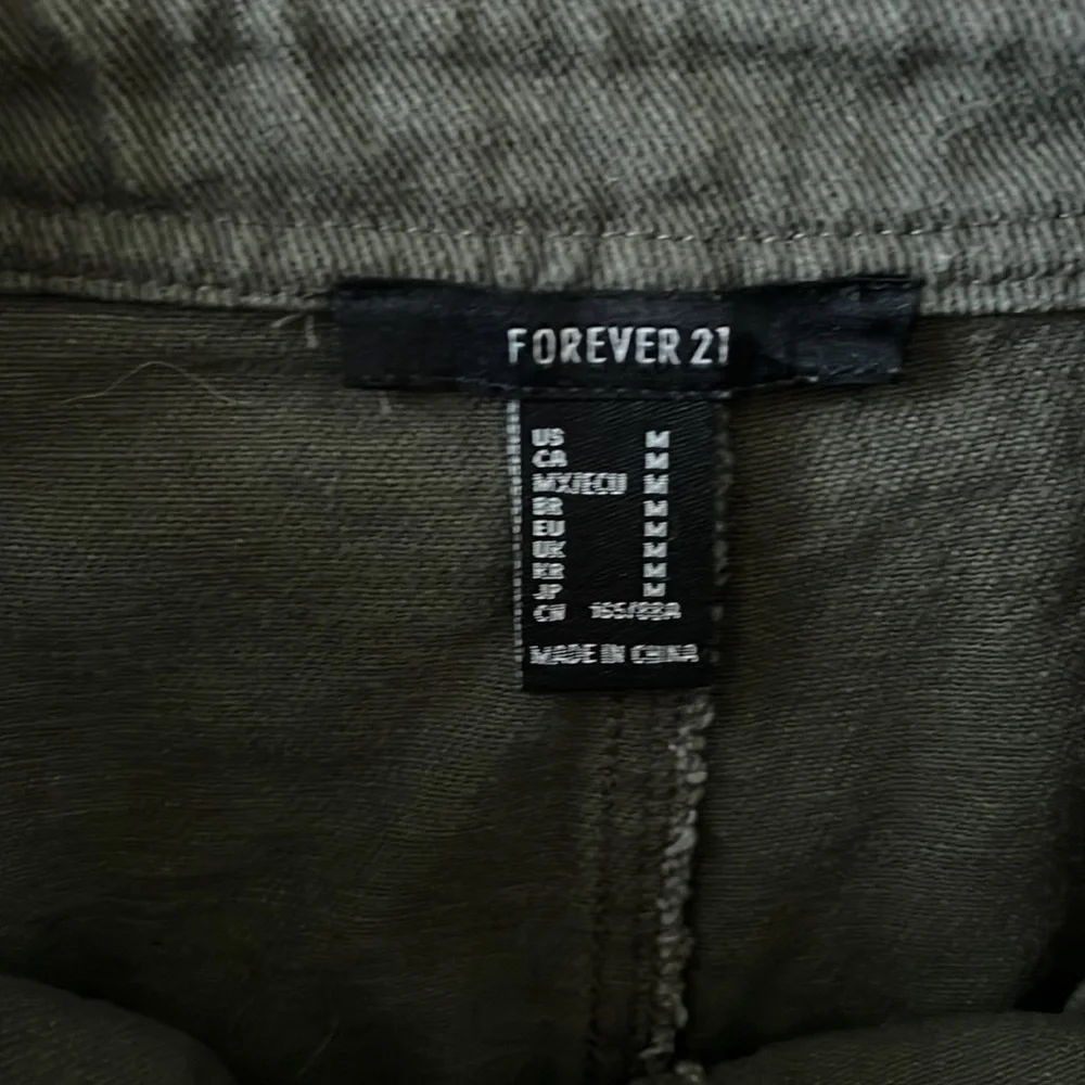 Forever 21 Olive Green Denim Overall Mini Dress, Sz Medium - Picture 5 of 6